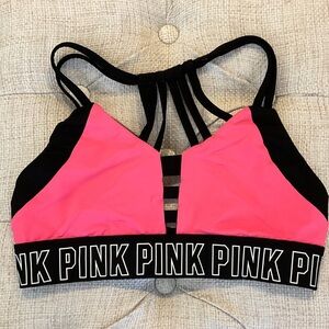 PINK Victoria's Secret Strappy Sports Bra - Hot Pink and Black